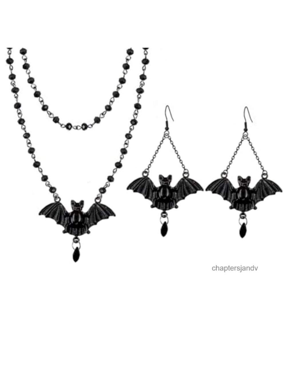 Handmade Gothic Bat Jewelry Set Artificial Crystal Necklace Earrings